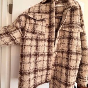 Amaryllis Brown and Cream Plaid Teddy Jacket
